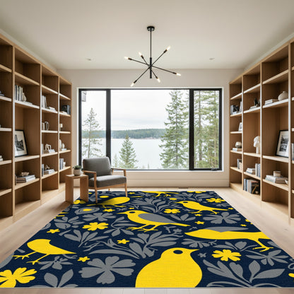 Yellow Birds And Floral Foliage Rug