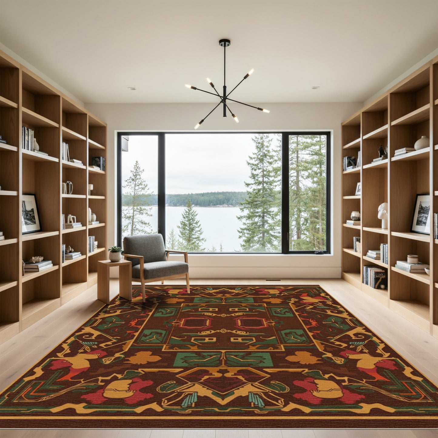 Earthy Geometric Bird Medallion Rug