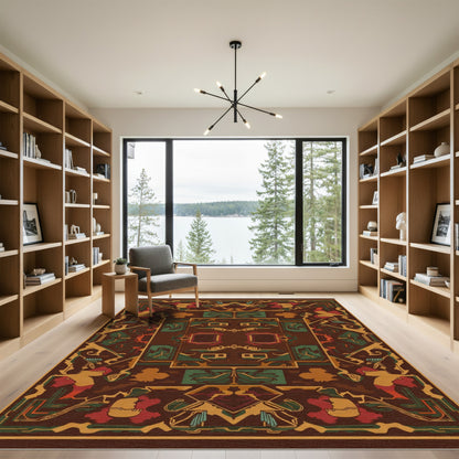 Earthy Geometric Bird Medallion Rug