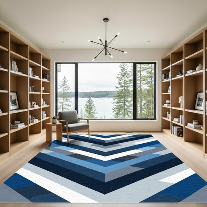 Cool Tones Geometric Chevron Rug