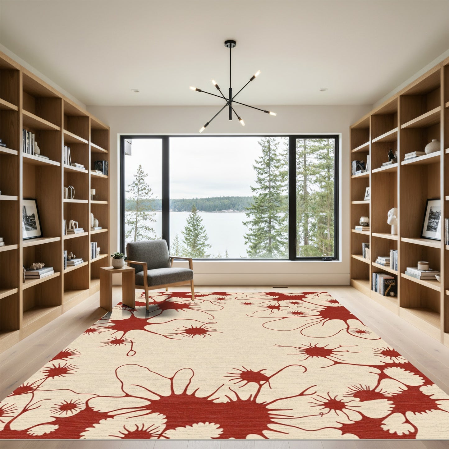 Crimson Starburst Bloom Abstract Rug