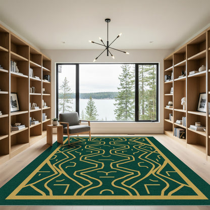 Emerald Gold Abstract Linear Deco Rug
