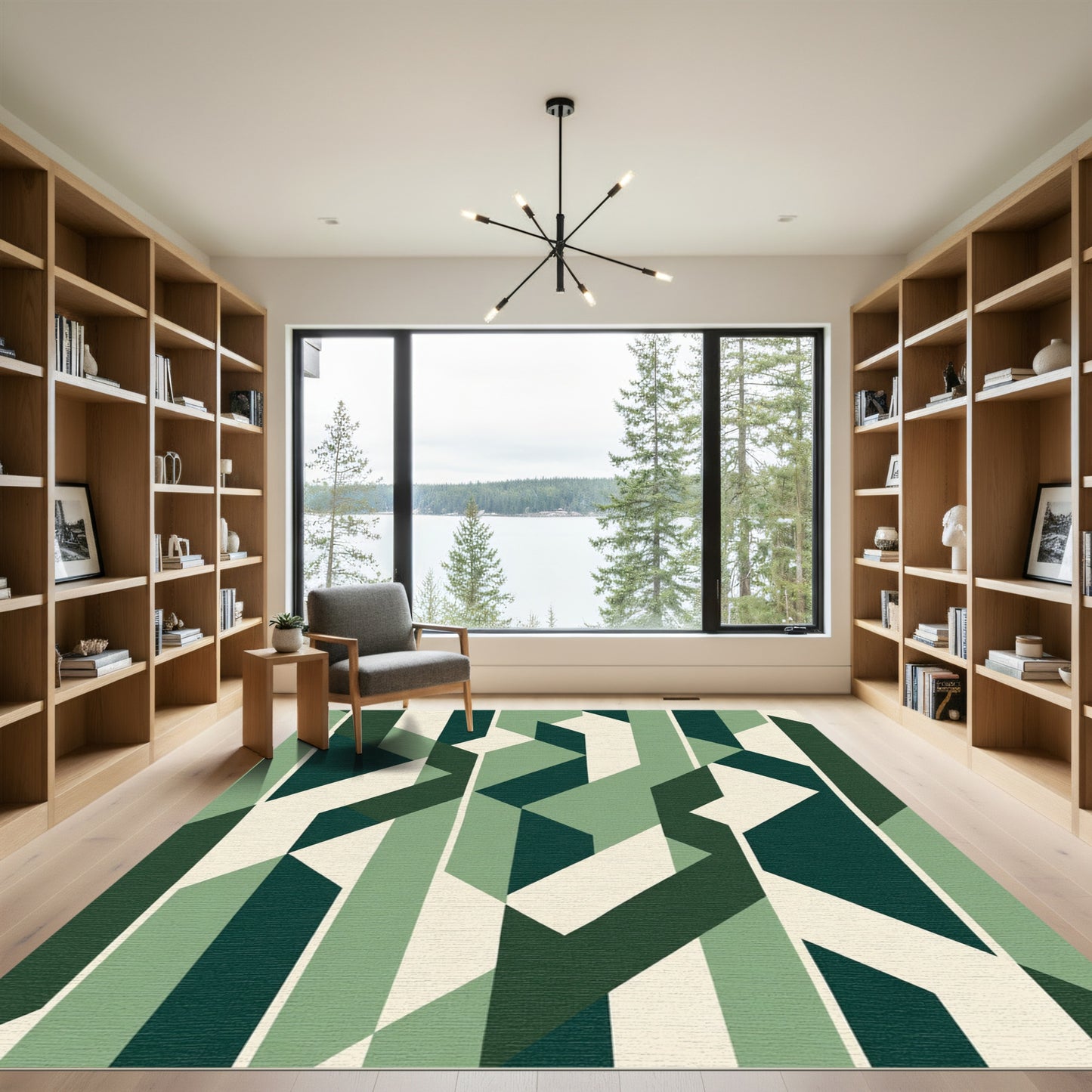 Sage Green Geometric Interlocking Blocks Rug