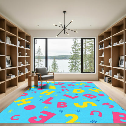 Blue Alphabet Scatter Bright Fun Rug