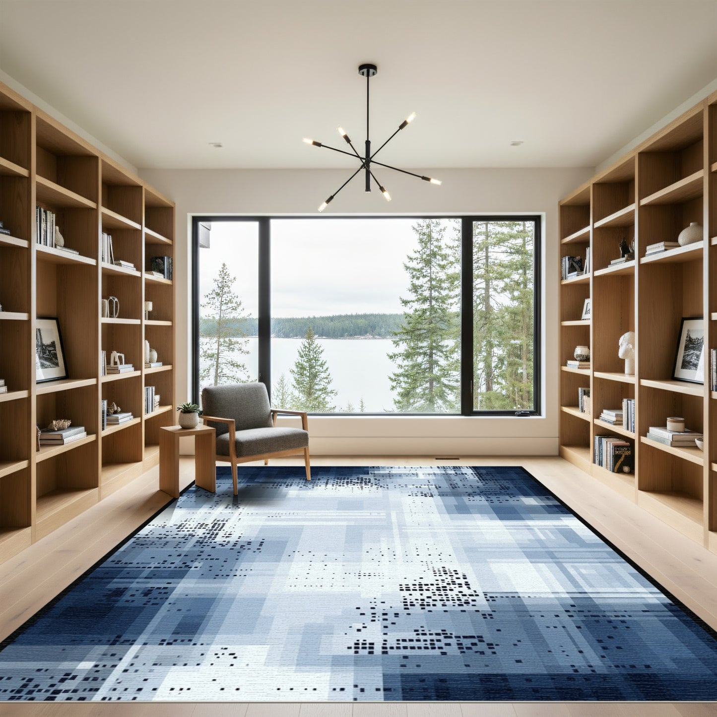 Abstract Blue Glitch Mosaic Rug