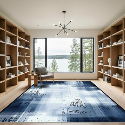 Abstract Blue Glitch Mosaic Rug