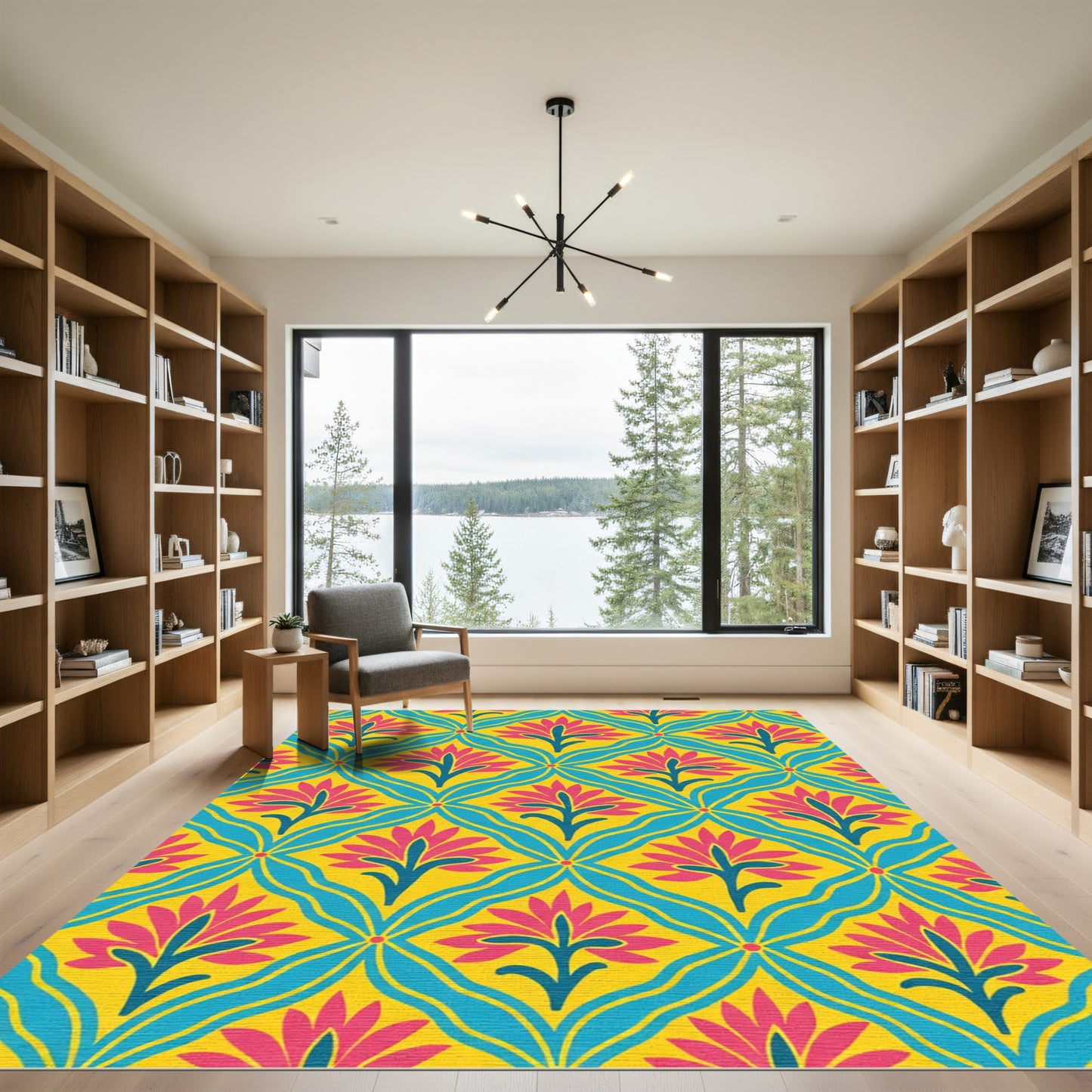 Bold Magenta Floral Wavy Lattice Rug