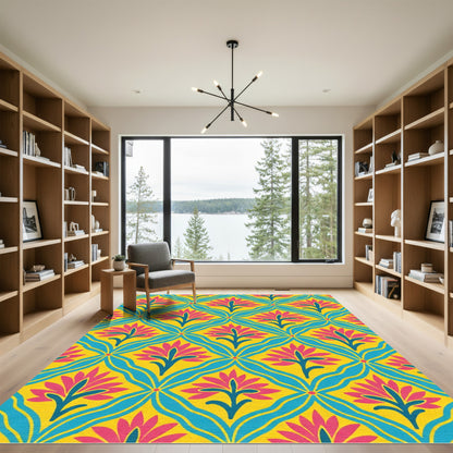 Bold Magenta Floral Wavy Lattice Rug