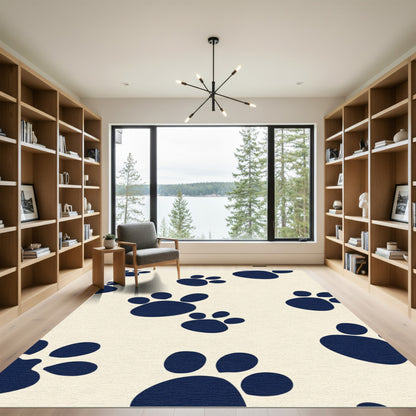 Navy Paw Print Backdrop Rug