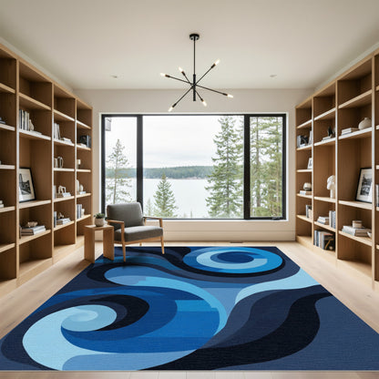 Azure Oceanic Wave Composition Rug