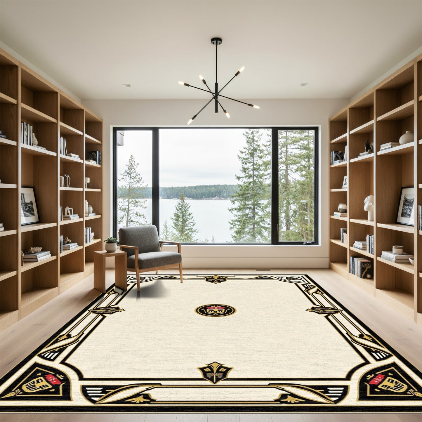 Gold Black Shield Frame Rug