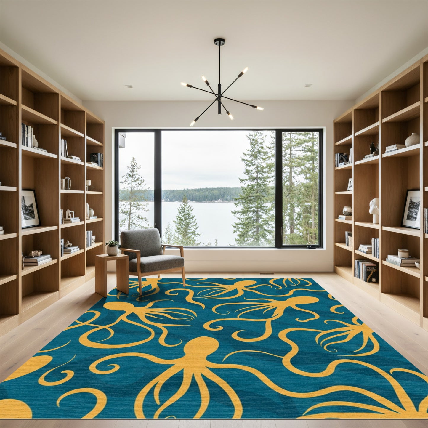 Golden Octopus Ocean Swirl Rug