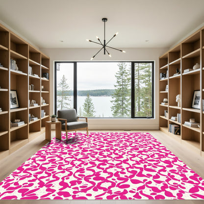 Bright Pink Abstract Floral Scatter Rug