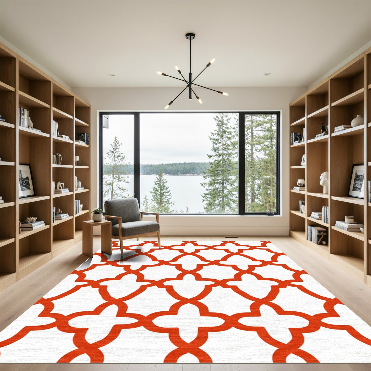 Bold Orange Quatrefoil Lattice Rug