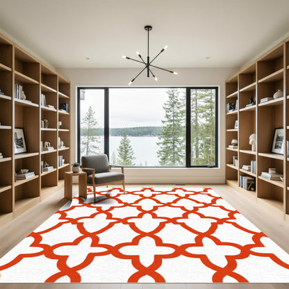 Bold Orange Quatrefoil Lattice Rug