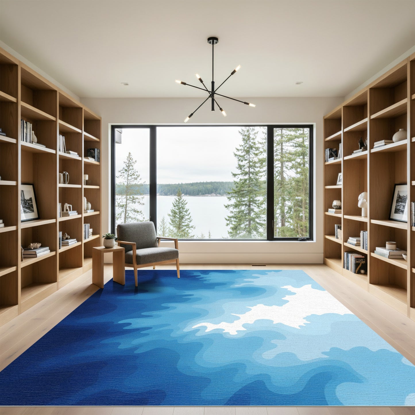 Deep Blue Layered Abstract Flow Rug