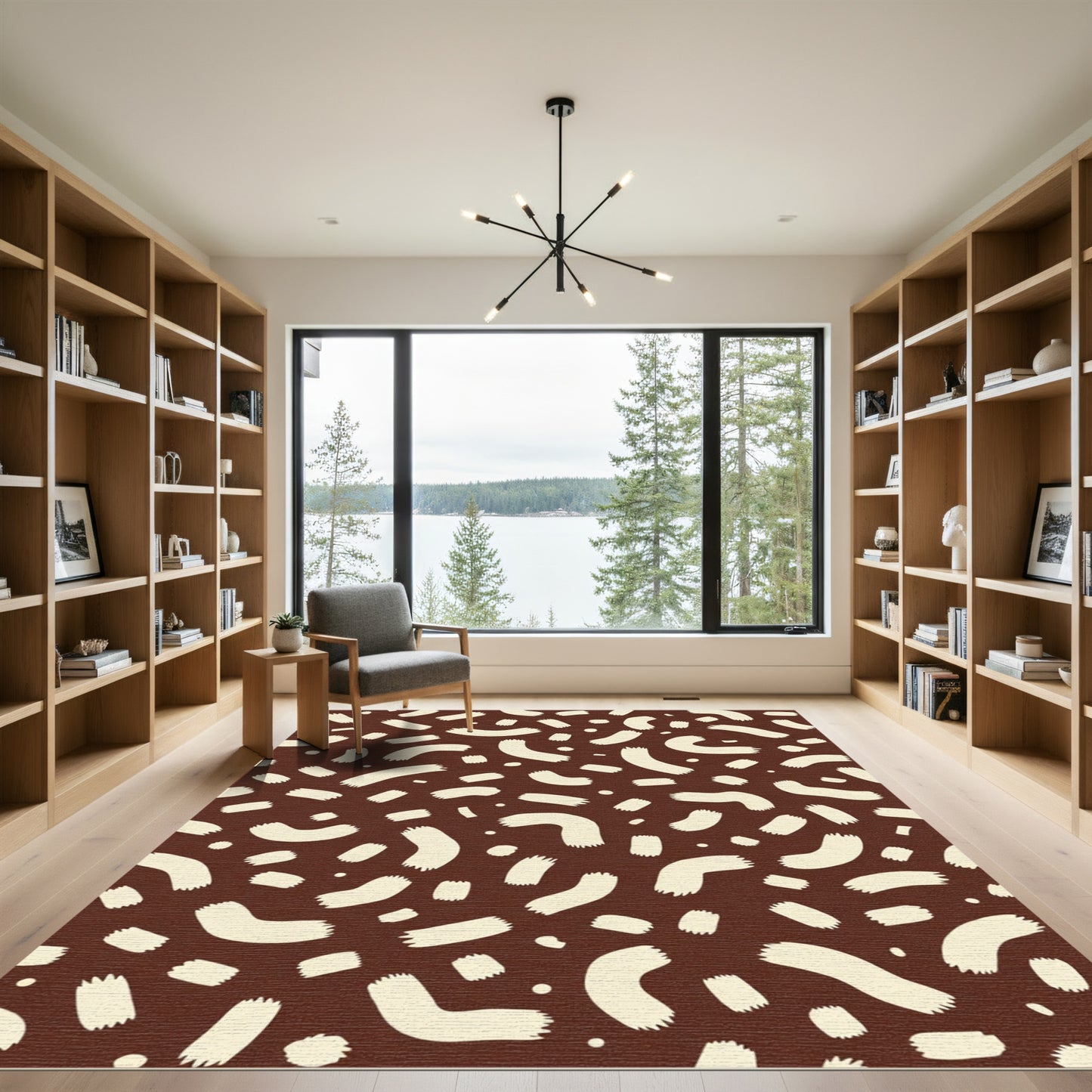 Cream Brush Strokes Chocolate Background Rug