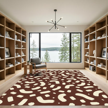 Cream Brush Strokes Chocolate Background Rug