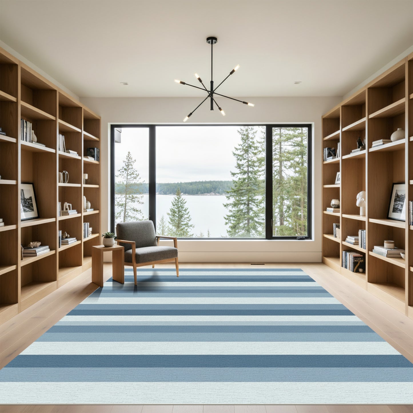 Cool Blue Gradient Stripes Rug