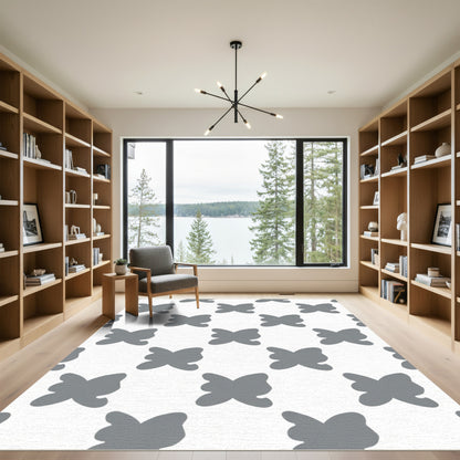 Neutral Gray Butterfly Tile Rug