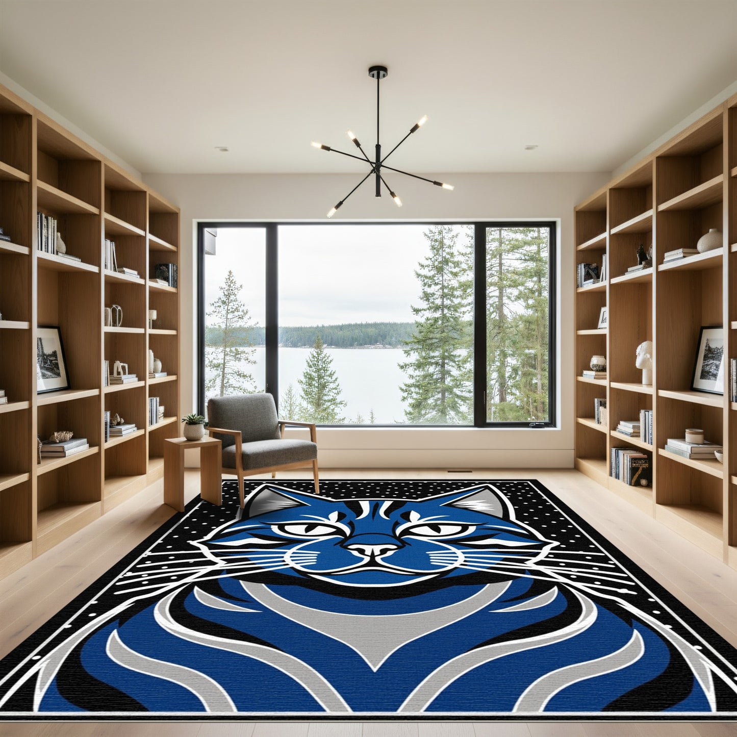 Bold Blue Whimsical Feline Dots Rug