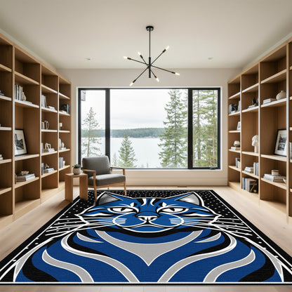 Bold Blue Whimsical Feline Dots Rug