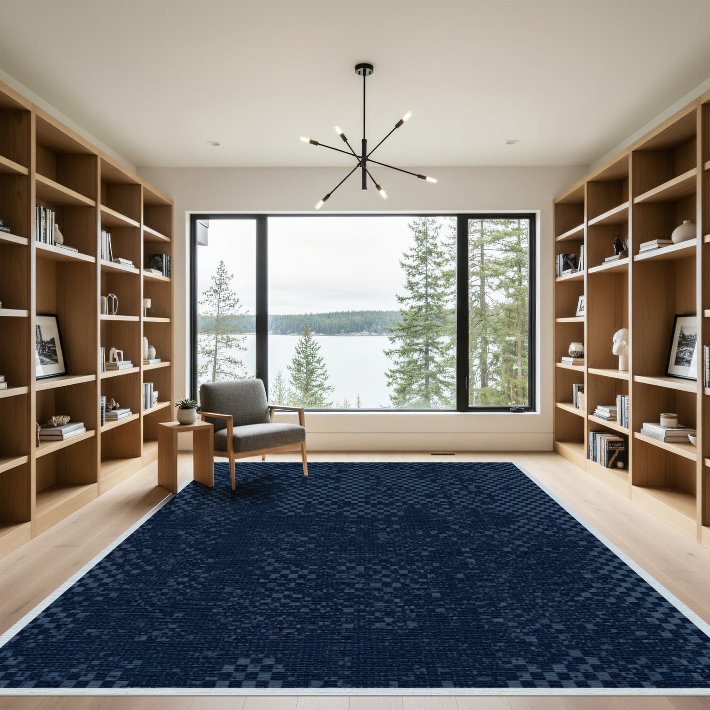 Deep Blue Checkerboard Gradient Rug