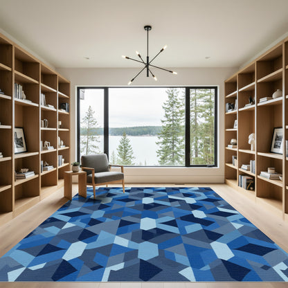 Deep Blue Geometric Illusion Rug