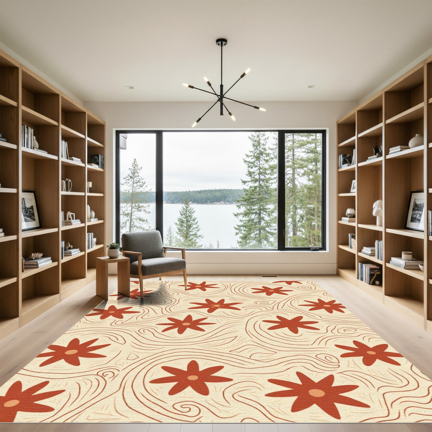 Terracotta Starburst Swirl Cream Rug