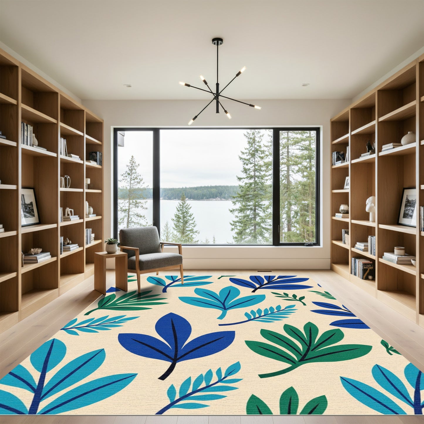 Vibrant Blue Green Leaf Repeats Rug
