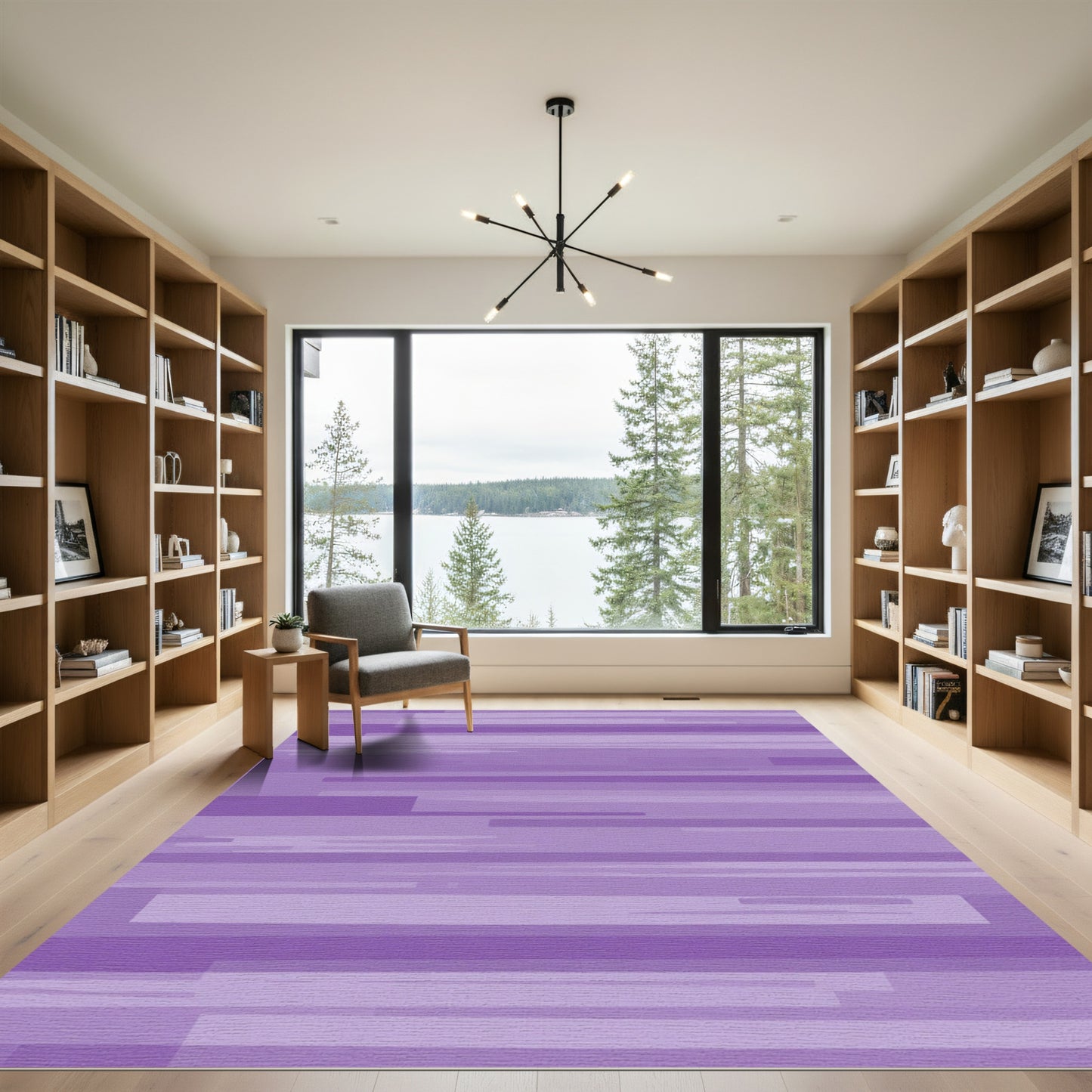 Muted Lavender Horizontal Stripe Abstract Rug