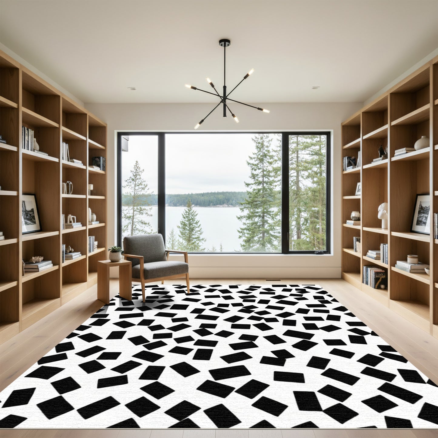 Black White Scattered Rectangles Rug