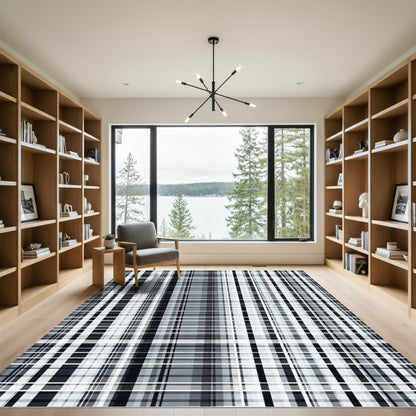 Monochromatic Grayscale Plaid Stripe Rug