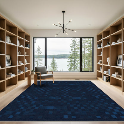 Deep Blue Distorted Checkered Rug