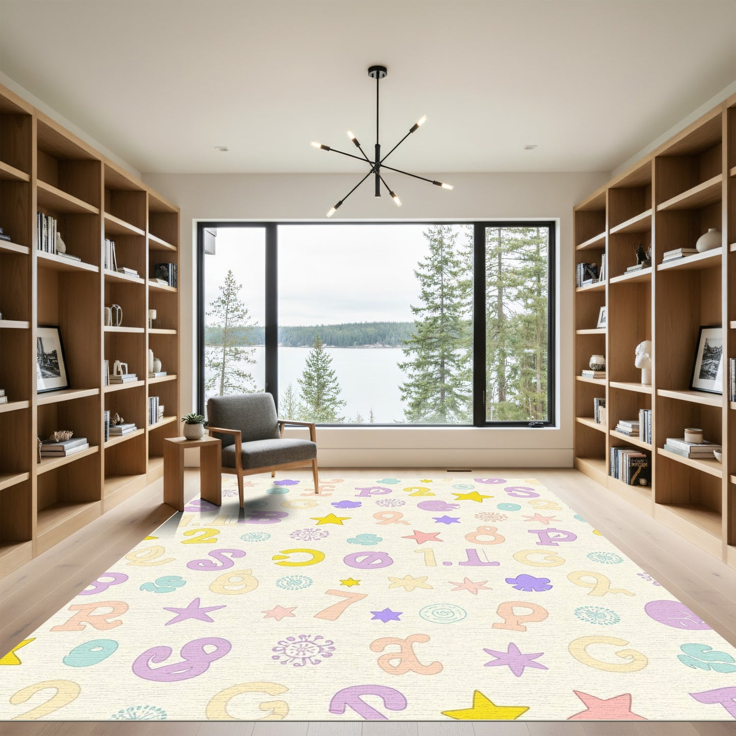 Pastel Letters and Stars Scattered Rug