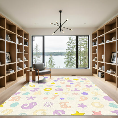 Pastel Letters and Stars Scattered Rug