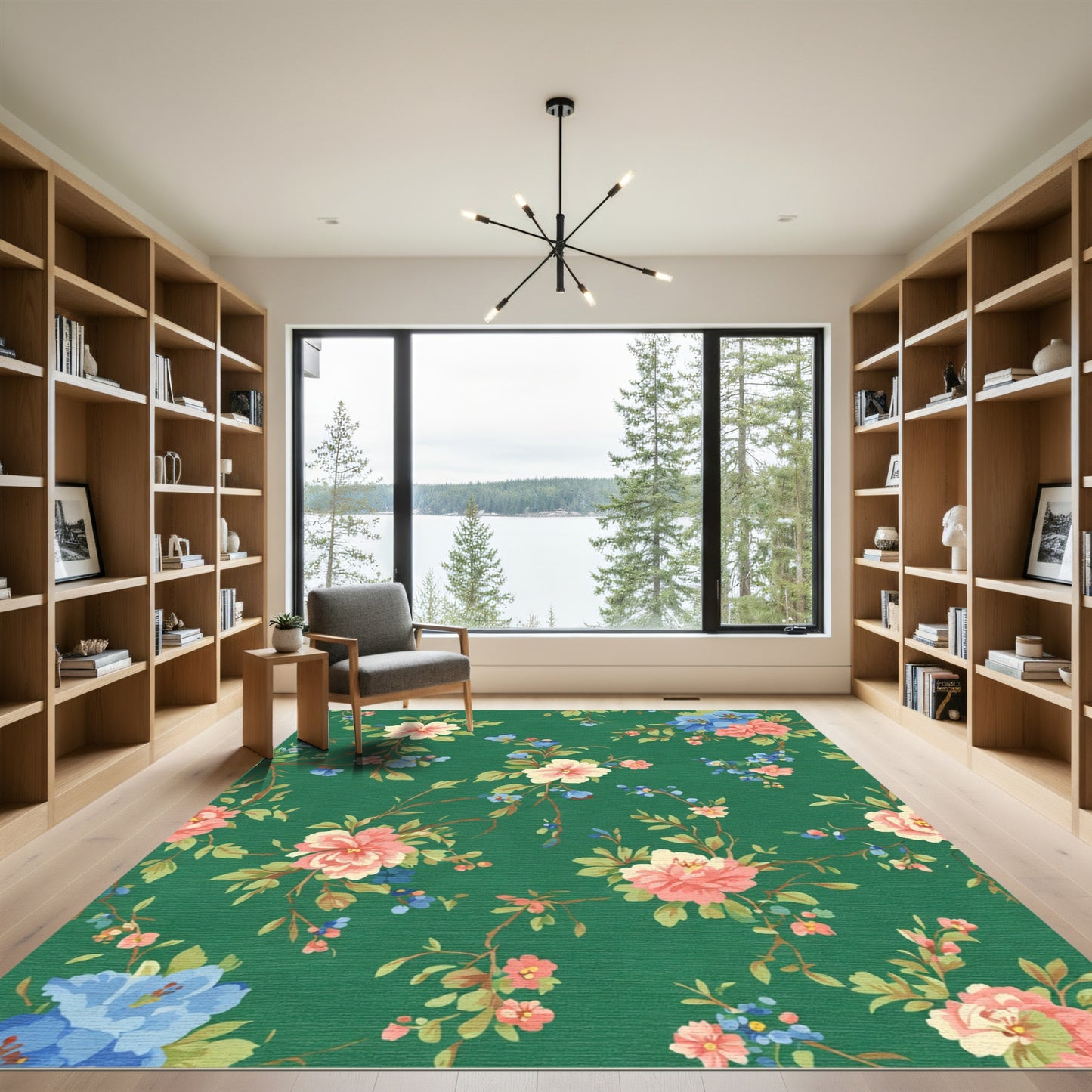 Vintage Emerald Green Floral Bloom Rug