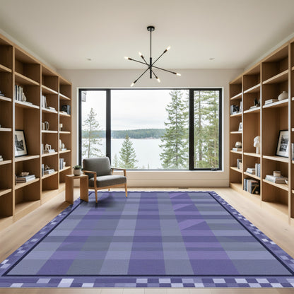 Lavender Pixelated Plaid Geometric Border Rug