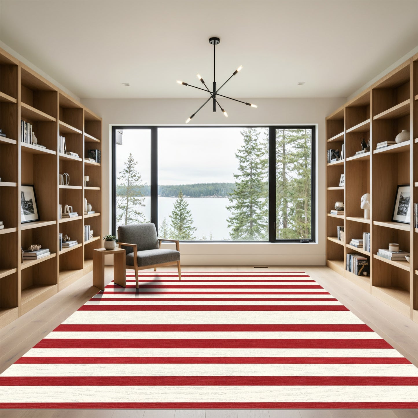 Bold Red White Horizontal Stripe Rug