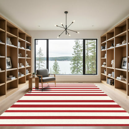 Bold Red White Horizontal Stripe Rug