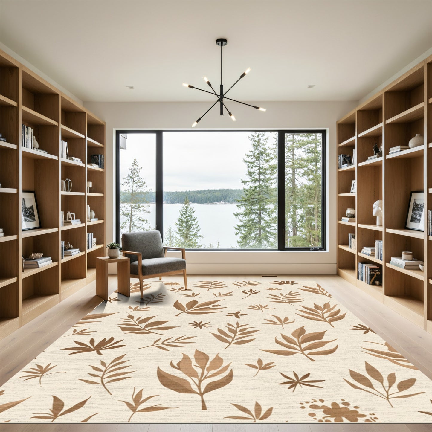 Earthy Tan Botanical Leaf Collage Rug