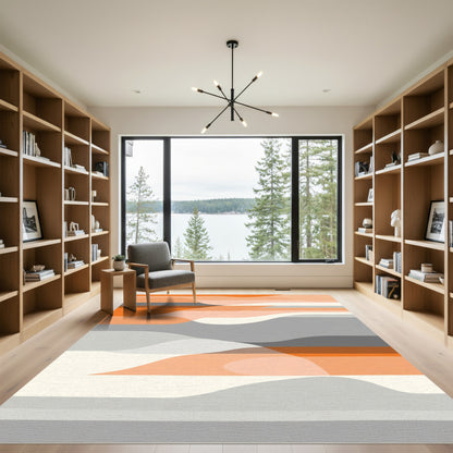 Coral Gray Abstract Wave Layers Rug