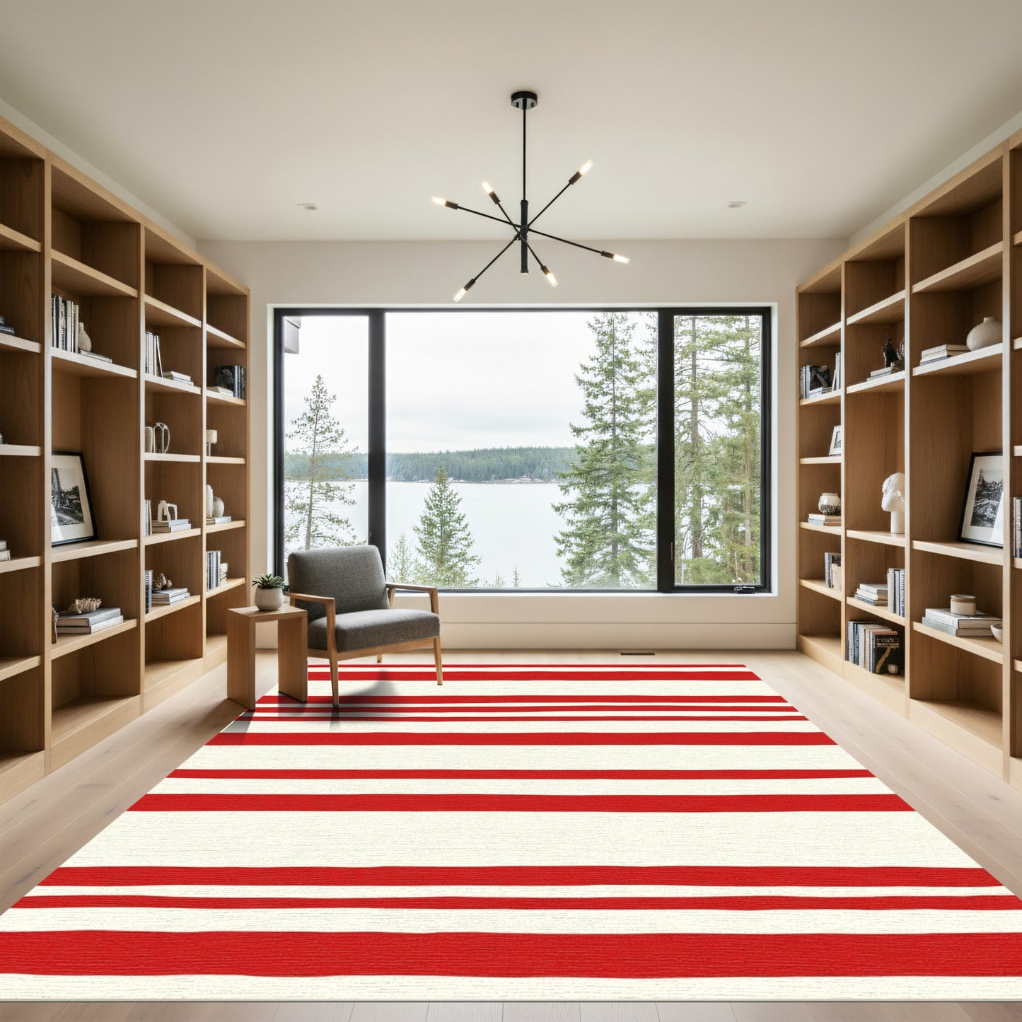 Bold Red Cream Horizontal Stripes Rug