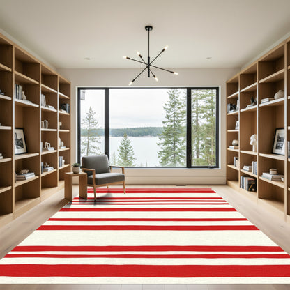 Bold Red Cream Horizontal Stripes Rug