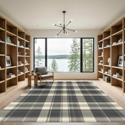 Classic Gray Beige Tartan Plaid Rug