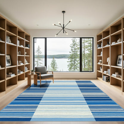 Navy Blue and Sky Blue Stripe Rug