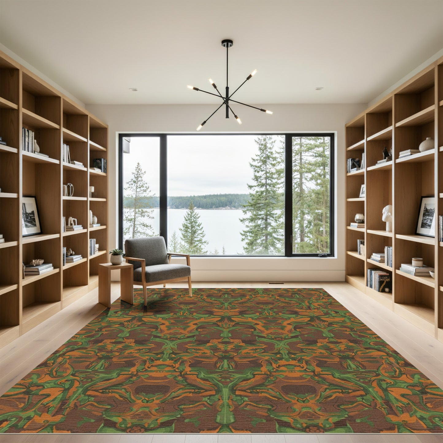 Symmetry Green Orange Organic Flow Rug