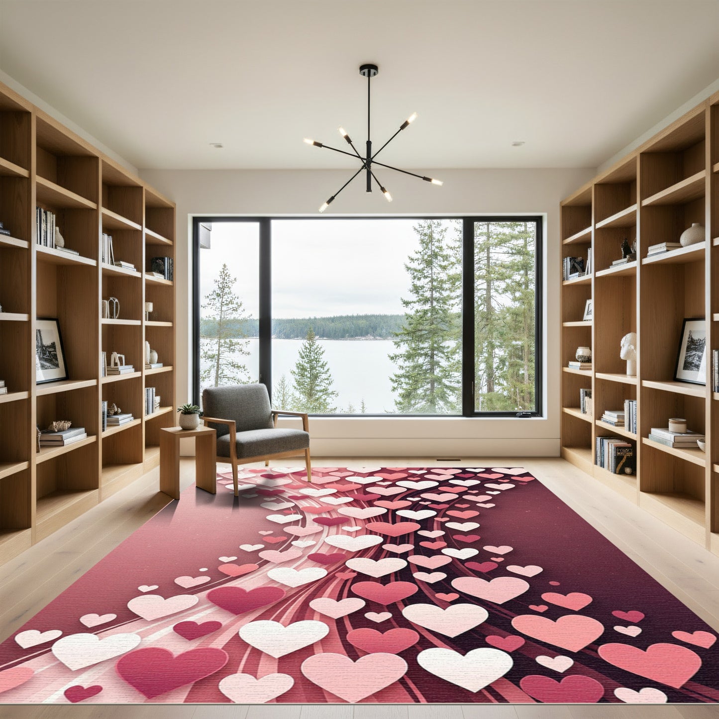 Pink Heart Cascade Flowing Waves Rug