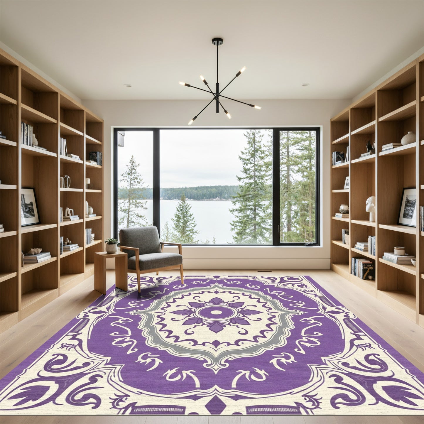Elegant Purple Floral Mandala Rug