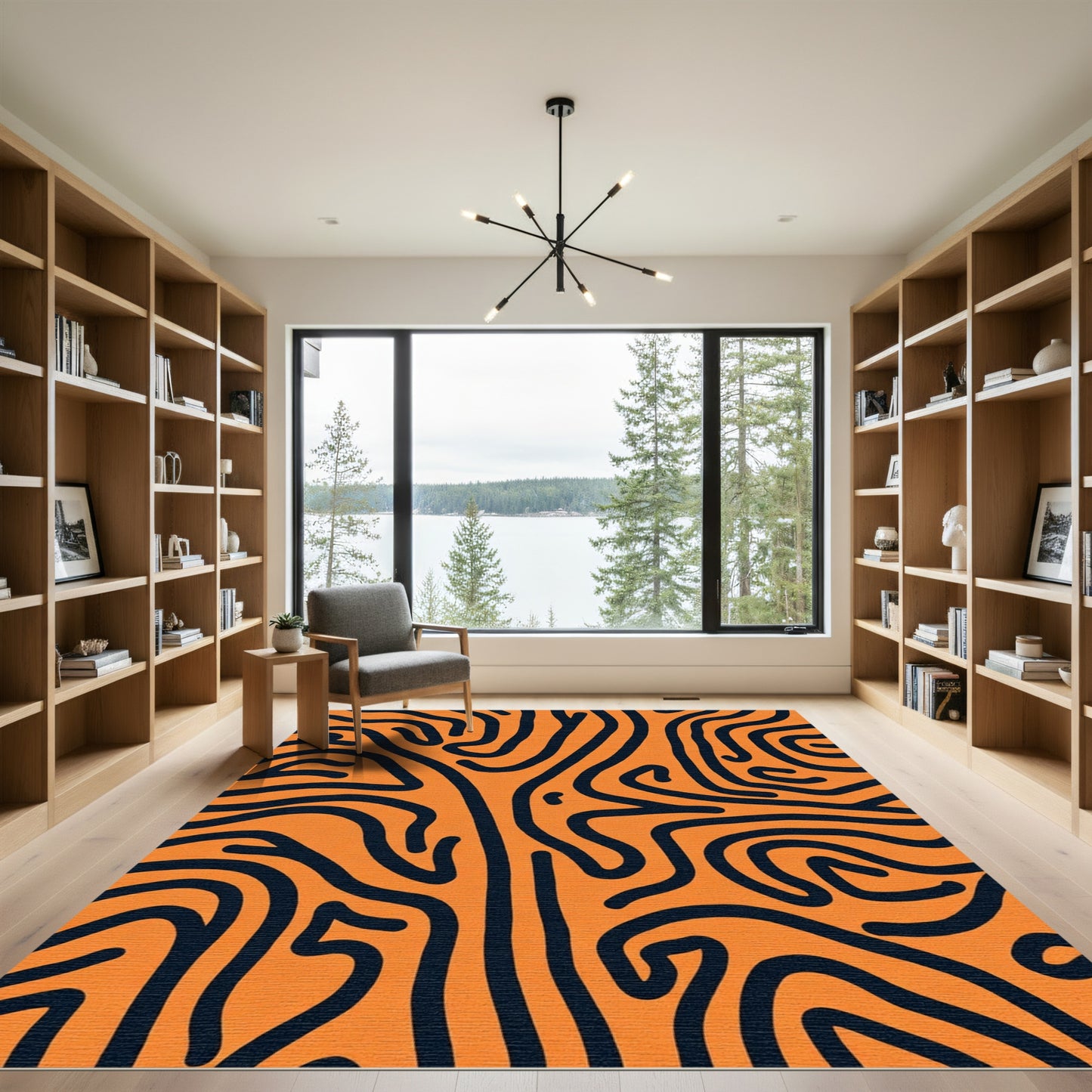 Vibrant Orange Abstract Contour Rug